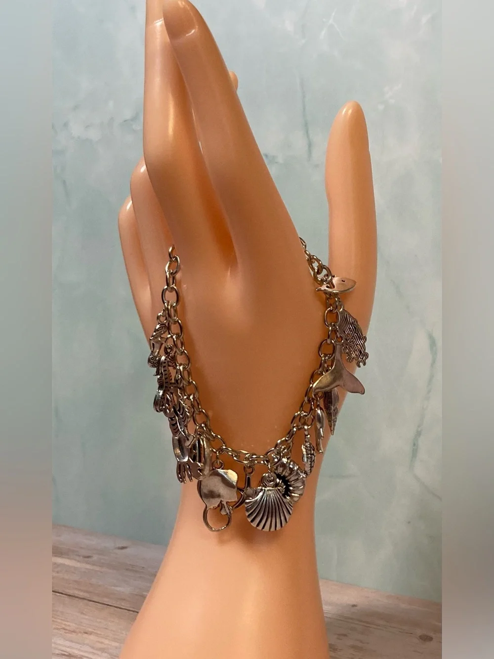 Sterling Silver-Tone Ocean Charm Bracelet in Silver